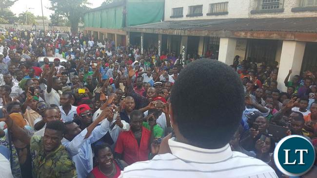 HH addressing some supporters outside UPND offices in Luanshya before police dispersed the gathering HH addressing some supporters outside UPND offices in Luanshya before police dispersed the gathering