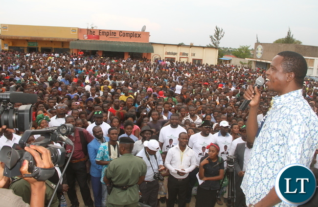 President Lungu addresses Chambishi residents after a tour of the market on Monday, Novermber 2,2015 -Picture by THOMAS NSAMA