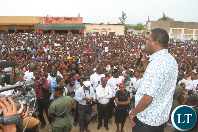 President Lungu addresses Chambishi residents after a tour of the market on Monday, Novermber 2,2015 -Picture by THOMAS NSAMA