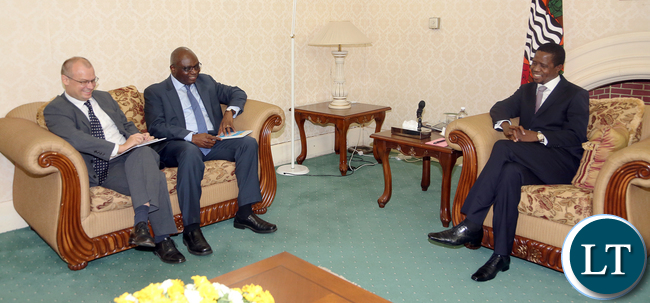 President Edgar Lungu held meeting with An International Monetary Fund (IMF) team led by Tsidi Tsikata who is division chief African department in Washingston and Mr Tobis Nybo Rasmussen IMF Resident Representative in Lusaka at State house. Picture By Eddie Mwanaleza/State house.20-11-2015.