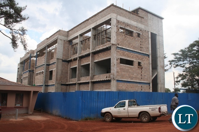 Solwezi Modern three story civic center -Solwezi municipal council recently sourced K13,400 to construct a modern three storey civic centre to easy office accommodation for its workers. Above, the structure at 65 percent completion stage