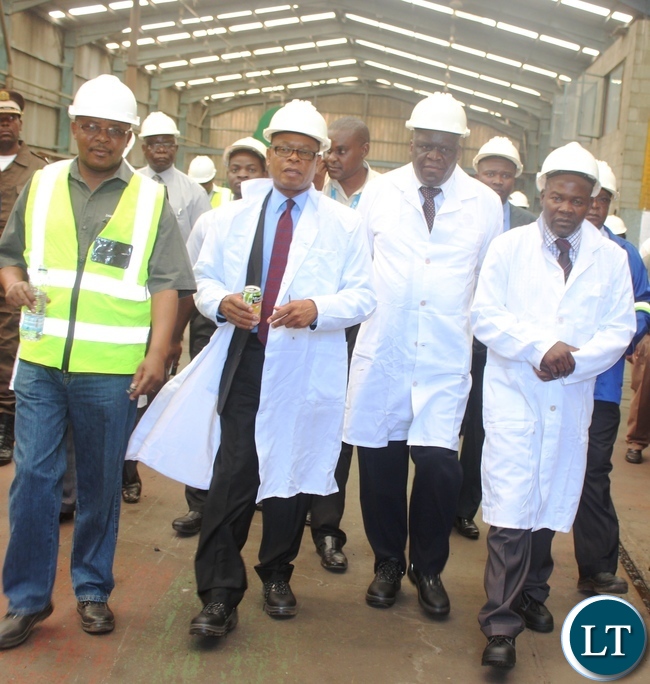 From left is Zambia Railways Director Rolling Stock, Webster Mtambo, Transport and Communications Minister Kapembwa Simbao, Zambia Railways acting CEO Chrisopher Musonda and Transport and communications Deputy Minister James Kapyanga touring Zambia Railways workshop in Kabwe From left is Zambia Railways Director Rolling Stock, Webster Mtambo, Transport and Communications Minister Kapembwa Simbao, Zambia Railways acting CEO Chrisopher Musonda and Transport and communications Deputy Minister James Kapyanga touring Zambia Railways workshop in Kabwe