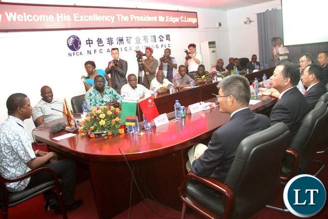 President Lungu during a meeting with the owners of Luanshya Mine at NFC Africa mining Plc in Chambishi on Monday, November 2,2015 -Picture by THOMAS NSAMA