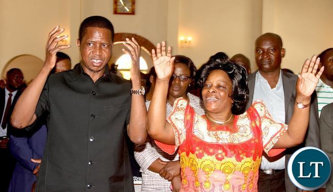 President Lungu and First Lady Esther Lungu during the Church service at St Margaret UCZ congregation in Kitwe on Sunday, November 1,2015 -Picture by THOMAS NSAMA