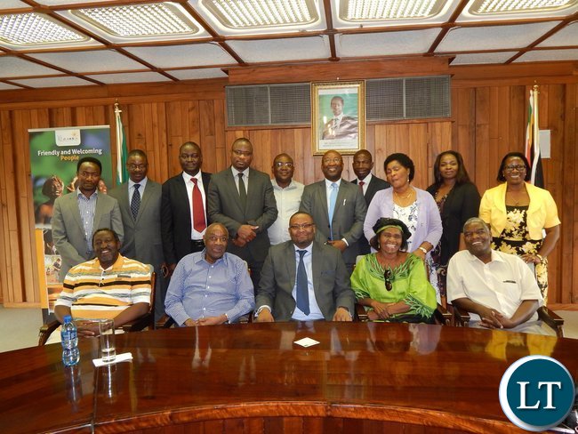 Diplomatic staff and members of the Zambia South Africa Business Council pose for a photo with (Seated L-R), Mr. Kaweche Kaunda, Dr. Vernon Mwaanga, His Excellency Mr. Mwamba, Ms. Chilufya Kapwepwe and Professor Yizenge Chondoka