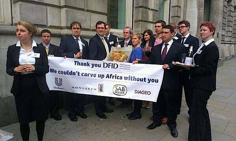 Campaigners protest outside the UK Department for International Development. Photo: WDM