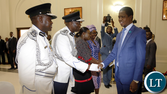 President Edgar Lungu Greets police chiefs after The Swearing in Ceremony at State house