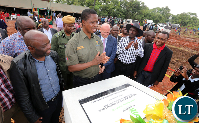 President Edgar Lungu with Mr Richard Bennett CEO SunBird Bioenegry Africa during the ground breaking ceremony at Kawambwa Cassava farm and biorefinery plant which will Produce Bioethonol (biofuel)- PICTURE BY EDDIE MWANALEZA/ STATEHOUSE.16-12-2015