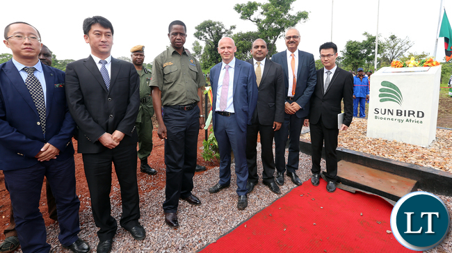 President Edgar Lungu with Mr Richard Bennett CEO SunBird Bioenegry Africa and other Officials at Kawambwa Cassava farm and biorefinery plant which will Produce Bioethonol (biofuel)- PICTURE BY EDDIE MWANALEZA/ STATEHOUSE.16-12-2015