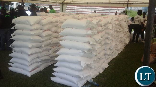 Some of the donated bags of mealie meal