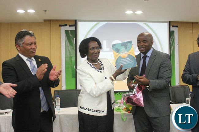 Vice President Wina launching the 2015 Global Nutritrion report, looking on is Hon. Given Lubinda, Minister of Agriculture and CSO-SUN National Coordinator William Chilufya