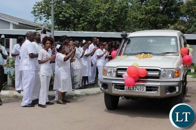 Lewanika School of Nursing and Midwifery students welcome the donation of a Land Cruiser worth $53,400 from Caritas Czech Republic in Mongu Lewanika School of Nursing and Midwifery students welcome the donation of a Land Cruiser worth $53,400 from Caritas Czech Republic in Mongu