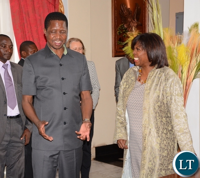 President Edgar Lungu chats with World Food Programme Executive Director Ertharin Cousin at State House during a courtesy call President Edgar Lungu chats with World Food Programme Executive Director Ertharin Cousin at State House during a courtesy call