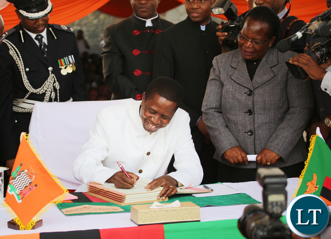 Zambia President Edgar Chagwa Lungu signed a new Constitution at the Lusaka Heroes Stadium