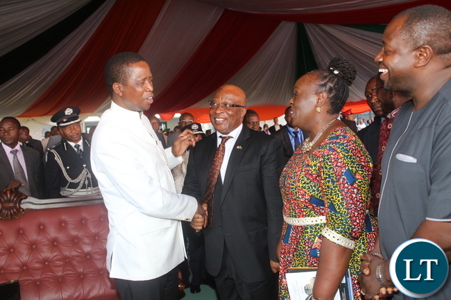 MMD President Nevers Mumba and the wife Florence Mumba congratulating President Edgar Lungu