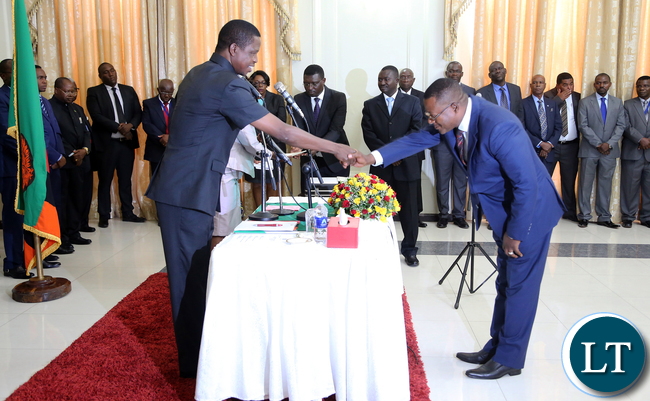 President Edgar Lungu swears in Mr Derrick Mulenga deputy Chairperson Industrial relations Court After at Statehouse Ceremony on Thursady 7th January 2016. Picture by Eddie Mwanaleza/Statehouse