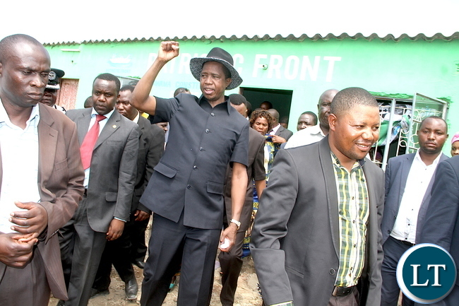 President Lungu leaves after visiting the Patriotic Front offices in Chawama constituency. This was after the Head of State attended Mass at Regina Parish in Lusaka's Chawama Constituency on Sunday, Jan 3,2016 -Picture by THOMAS NSAMA