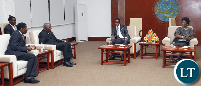 President Edgar Lungu with Dr KD kaunda and Bishop Joshua Banda