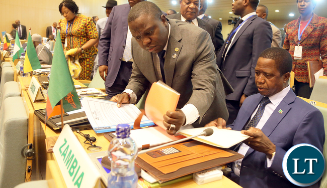 President Edgar Lungu with Mr Harry Kalaba foreign affairs minister at NEPAD Summit