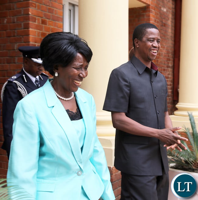 President Edgar Lungu with Mrs Inonge Wina at Statehouse in Ceremony on Thursady 7th January 2016. Picture by Eddie Mwanaleza/Statehouse.