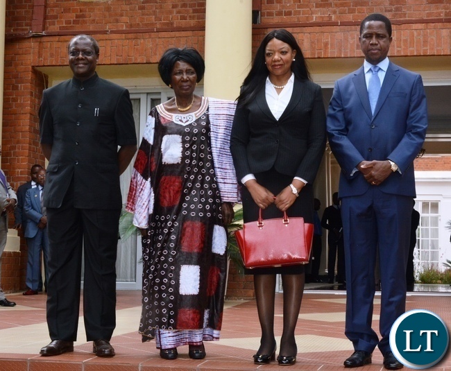 President Edgar Lungu (r) ,Vice President Inonge Wina (2nl) Justice Minister Ngosa Simbyakula (l) and newly appointed Justice Permanent Secretary Thandiwe Daka Oteng at State House yesterday 02-02-2016.Picture by ROYD SIBAJENE/ZANIS
