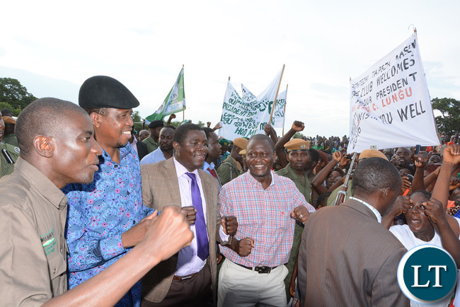 President Lungu and livestock Minister Greyford Monde being receive at Itezhi Itezhi grounds