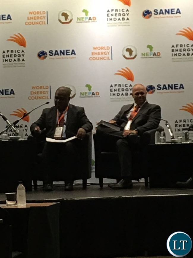 Indeni Petroleum Refinery Board Chairman, Mr. Johnstone Chikwanda (left) with international lawyer on complex energy sector transactions, Mr. Barrisford Petersen at the Africa Energy Indaba in Johannesburg, on 17th February, 2016