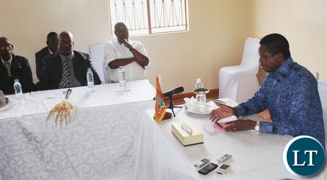 PRESIDENT Edgar Lungu (r) with Senior Chief Nalubamba (3rd left), Senior Chief Mungaila (2nd left) and Chief Muchila(left) during the meeting at Corner Point lodges in Namwala district PRESIDENT Edgar Lungu (r) with Senior Chief Nalubamba (3rd left), Senior Chief Mungaila (2nd left) and Chief Muchila(left) during the meeting at Corner Point lodges in Namwala district
