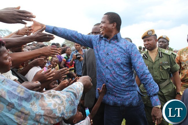PRESIDENT Edgar Lungu shakes hands with Namwala residents upon arrival at Showground in Namwala district PRESIDENT Edgar Lungu shakes hands with Namwala residents upon arrival at Showground in Namwala district