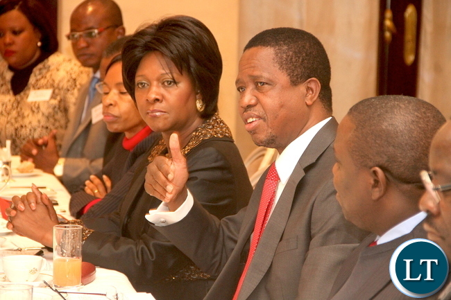 President Edgar Lungu speaking when he held a breakfast meeting with the French Investors in Africa at Le Meurice hotel in Paris France