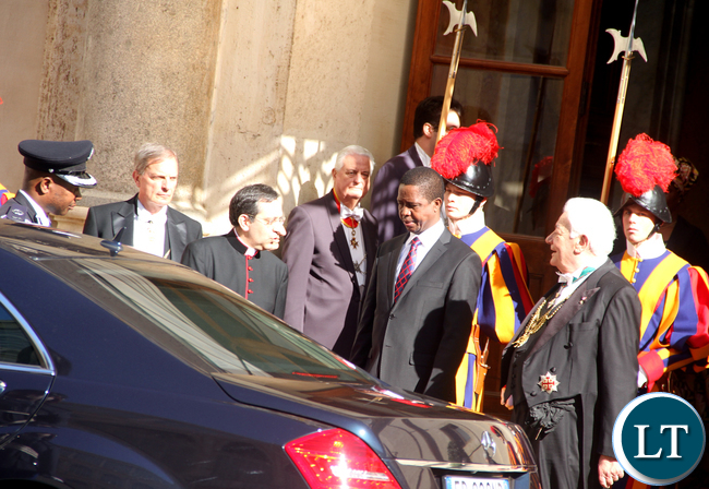 President Lungu leaves after visiting the Pope at Vatican on Feb 5,2016 -Picture by THOMAS NSAMA