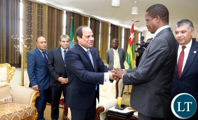 President Lungu with President Sisi 2720 President Edgar Lungu with President of Egypt Abdel Fattah Saeed Hussein Khalil el-Sisi at Bole international airport in Ethiopia after th AU Summit Which Ended on Sunday 31-1-2016PICTURE BY EDDIE MWANALEZA/STATEHOUSE.