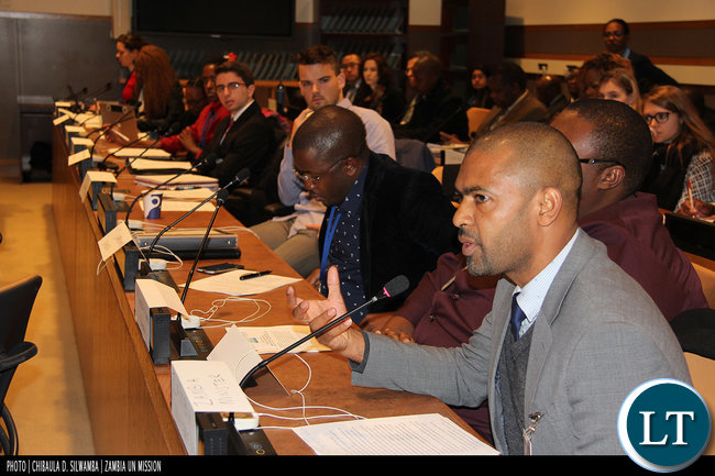 Youth, Sport and Child Development Minister Vincent Mwale at the UN ECOSOC Youth Forum in New York, USA, February 2016. Photo | Chibaula D. Silwamba | Zambia UN Mission