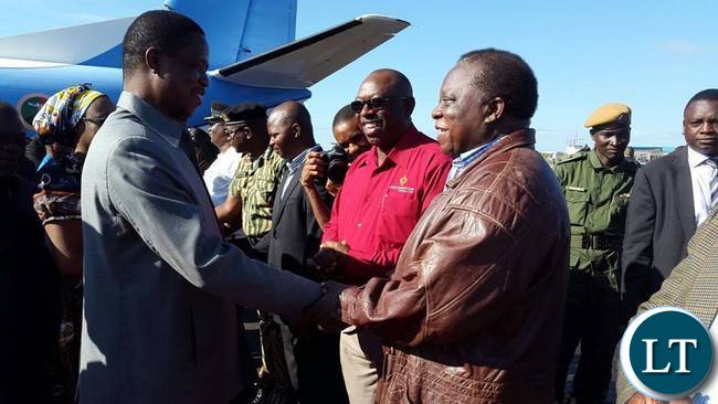 President Lungu with Enock Kavindele on arrival