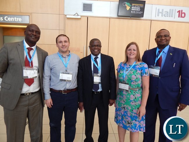 Mines Minister Mr. Christopher Yaluma (c) with UK Trade Investment Specialist Ms. Ros Lund, Mines Deputy Minister Mr. Richard Musukwa, (extreme left), and His Excellency Mr. Emmanuel Mwamba at the the 2016 Mining Conference in Cape Town on 8th February, 2016