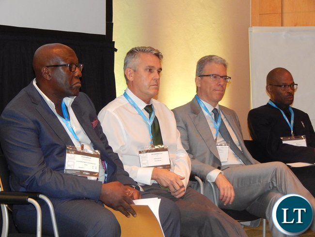 Dr. Kasolo, Mr. Harebottle, Mr. Albanese and Mr. Mvunga on the panel discussion of Country Case Study on Zambia session at the 2016 Mining Conference in Cape Town on 10th February