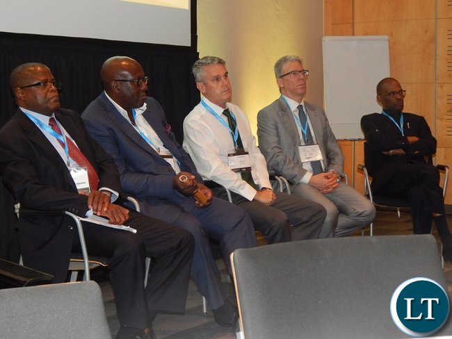 Mr. Yaluma, Dr. Kasolo, Mr. Harebottle, Mr. Albanese and Mr. Mvunga on the panel discussion of the Country Case Study on Zambia session at the 2016 Mining Conference in Cape Town on 10th February