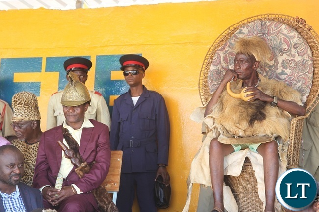Paramount Chief Mpezeni following the proceedings during 2016 Nc`wala traditional ceremony in Chipat