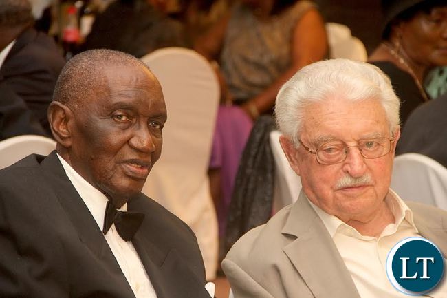 Sikota Wina (L) with Simon Zukas during the wedding ceremony of Masuzgo Kaunda Junior (grandson son of Dr Kenneth Kaunda) and Makomba Silwamba (daughter of Eric Silwamba) at InterContinental Hotel in Lusaka