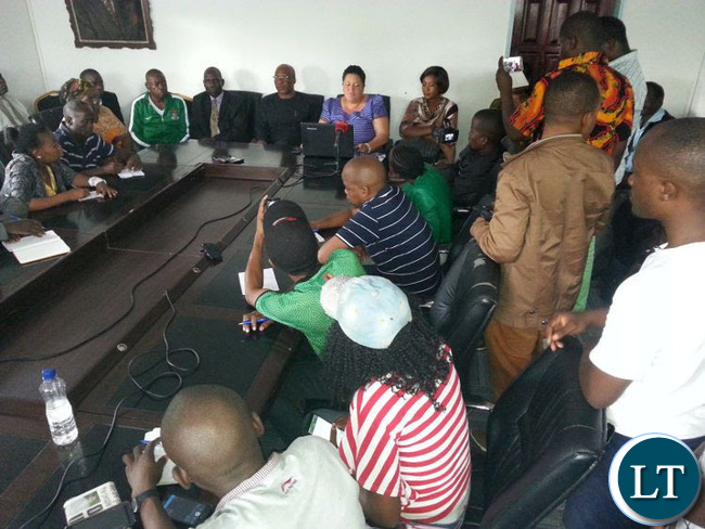 Winnie Zaloumis addressing the press at MMD Secretariat on 31st January 2016