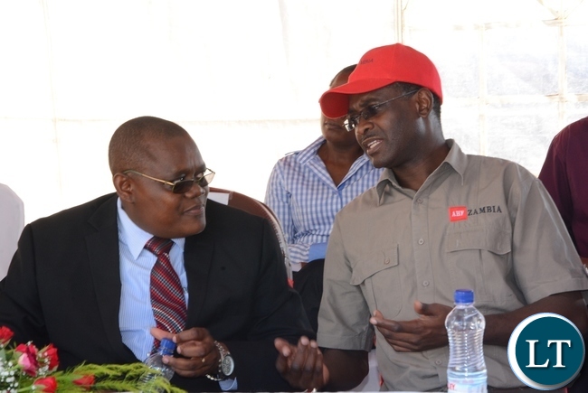 -Lusaka Province Medical Officer Kennedy Malama(r) having a light moment with Aids Health Care Foundation National Medical Director Brig-Gen Lawson Simapuka(l) immediately after handing over the Medical Equipments to Chifundo Clinic in Chaisa Compound -Lusaka Province Medical Officer Kennedy Malama(r) having a light moment with Aids Health Care Foundation National Medical Director Brig-Gen Lawson Simapuka(l) immediately after handing over the Medical Equipments to Chifundo Clinic in Chaisa Compound