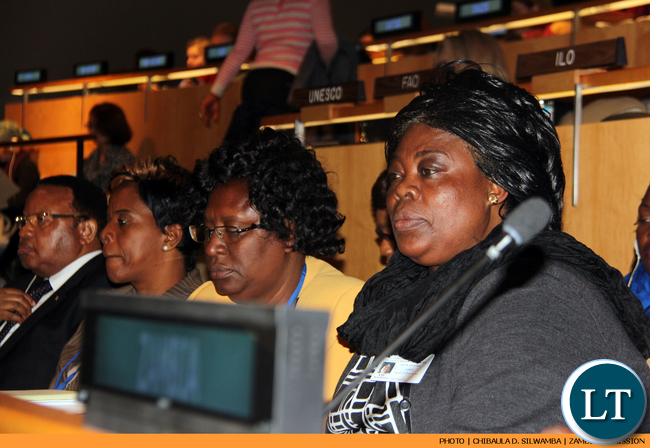 Tourism and Arts Minister Jean Kapata and Gender Permanent Secretary Edwidge Mutale at the 60th Session of the Commission on the Status on Women at UN Headquarters 14 March, 2016. PHOTO | Chibaula D. Silwamba | Zambia UN Mission