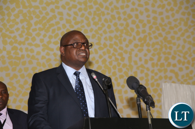 National Assembly of Zambia speaker Patrick Matibini delivering his speech.