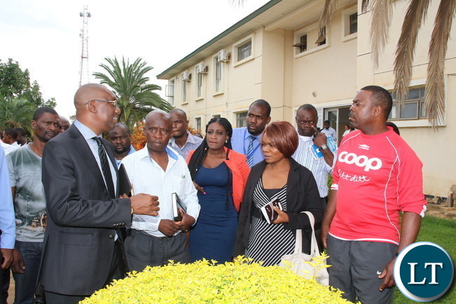 FAZ President Andrew kamanga meeting staff at Football House