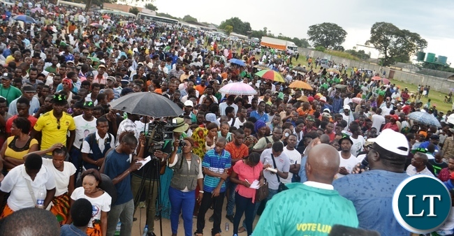 PART of the people attended Mukuba ground at a rally addressed by Information Minister Chishimba Kambwili in Kitwe on Saturday.Picture by KENNEDY MUPESENI PART of the people attended Mukuba ground at a rally addressed by Information Minister Chishimba Kambwili in Kitwe on Saturday.Picture by KENNEDY MUPESENI