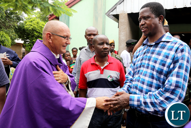 President Edgar Lungu Thanks Fr Waldermar at Nabwalya after Mass
