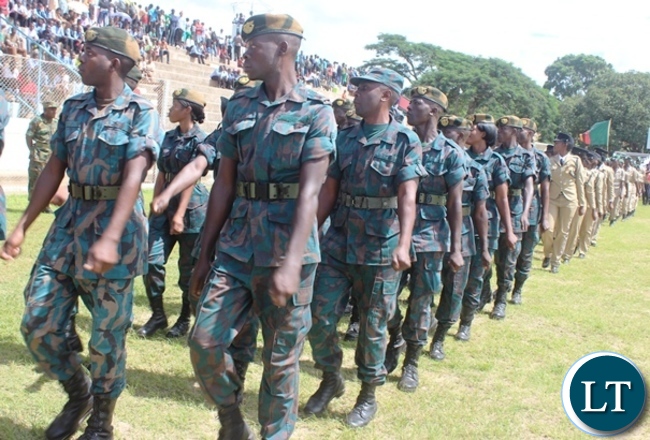 Zambia National Service matching in Godfrey Chitalu stadium during this year's Youth day celebrations in Kabwe. PICTURE BY SUNDAY BWALYA/ZANIS Zambia National Service matching in Godfrey Chitalu stadium during this year's Youth day celebrations in Kabwe. PICTURE BY SUNDAY BWALYA/ZANIS