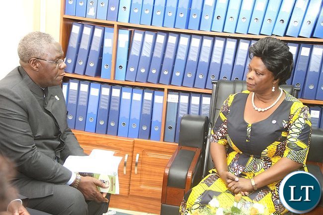 First Lady Esther Lungu when she paid a courtesy call on CBU vice chancellor Naison Ngoma at Copperbelt University during the International Women's Day Commemoration First Lady Esther Lungu when she paid a courtesy call on CBU vice chancellor Naison Ngoma at Copperbelt University during the International Women's Day Commemoration