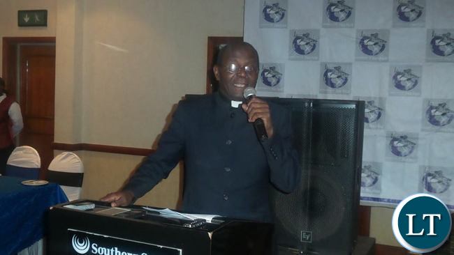 Archbishop of Lusaka Diocese Telesphore Mpundu speaking at the Julia Chikamoneka awards which was organised by the Press Freedom Committee of The Post Newspaper