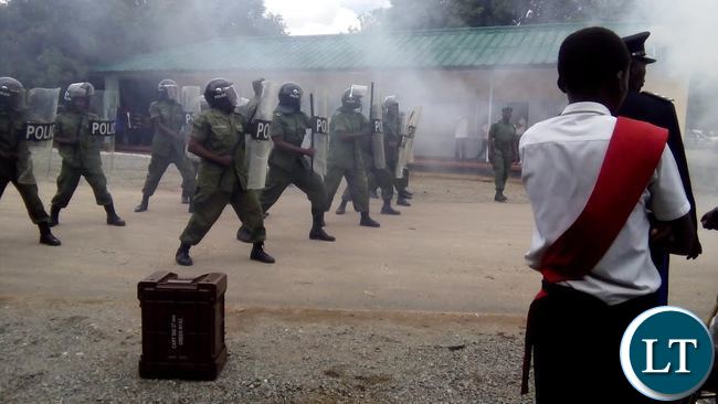 SOME Police officers doing a demo of riot drills during Police Commemorations in Choma